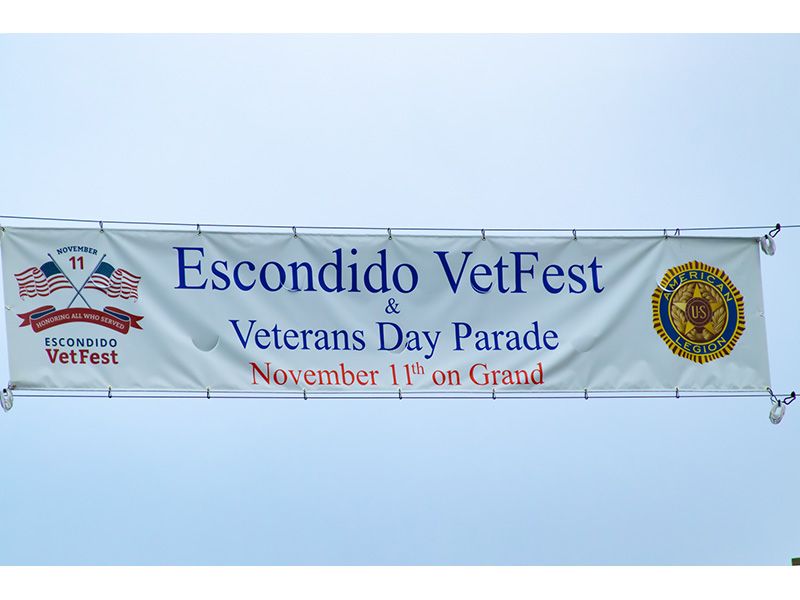 Banner advertising VetFest across Escondido Blvd