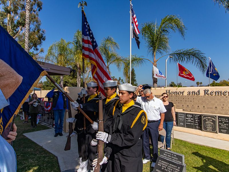 Orange Glen HS NJROTC Color Guard presents the colors for the National Anthem